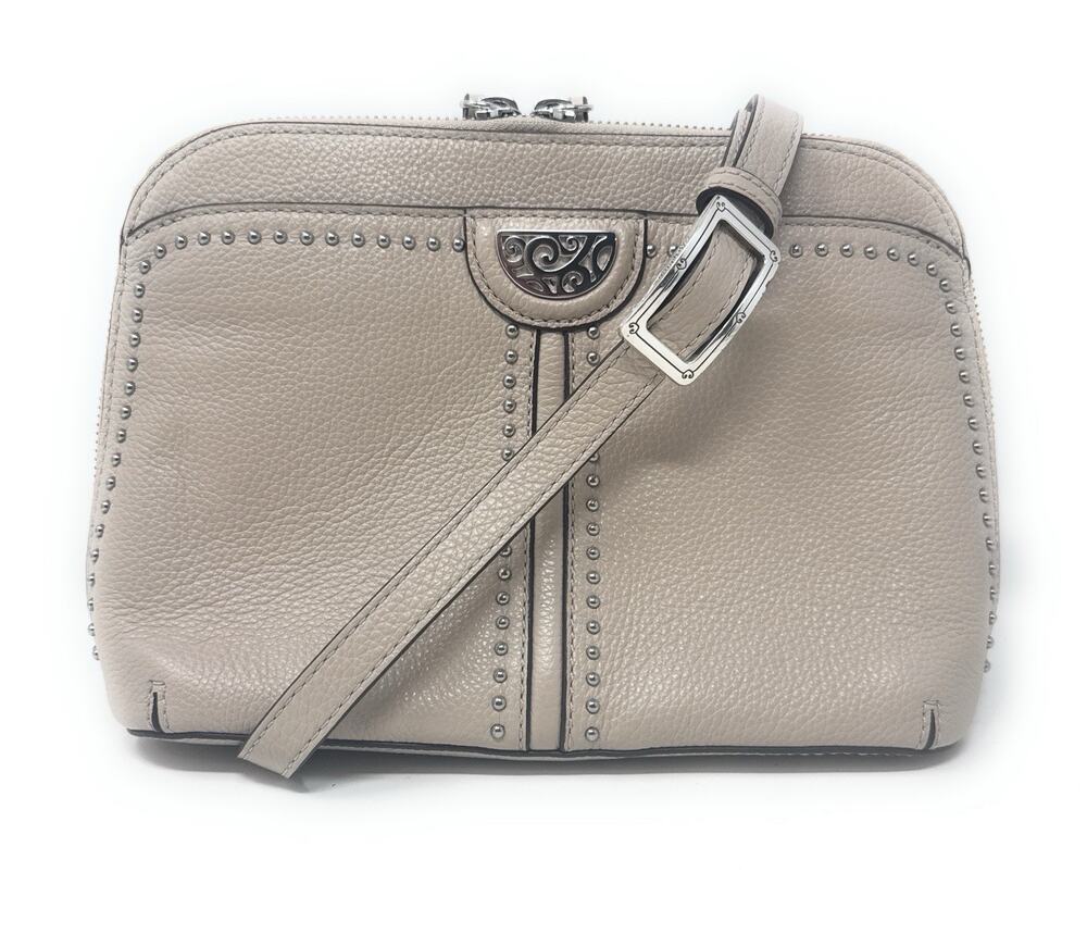 BRIGHTON PRETTY TOUGH JOJO Creamy Beige Studded Pebble ￼Leather Crossbody Purse